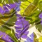 1 Yard Italian Deep Lavender Jungle Leaf Silk Charmeuse with Olive and Lime 52 Inches Wide